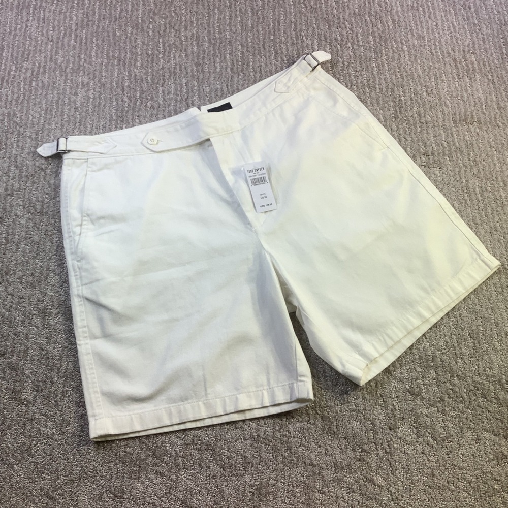 Todd Snyder White Gurkha Cotton Shorts Buckle Waist Mens Size 33 NWT